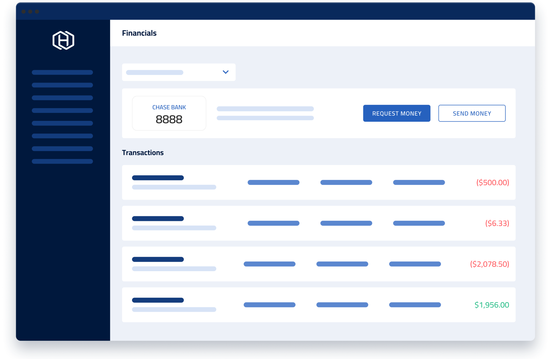 Wireframe demonstrating accounting product