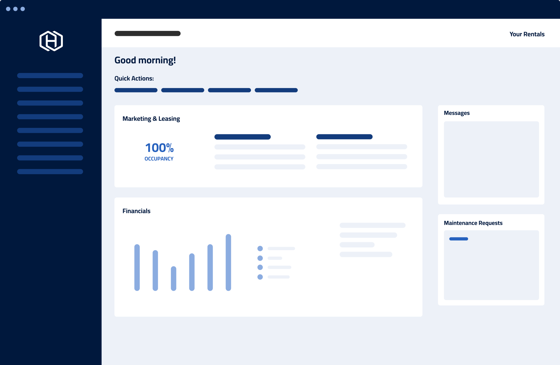 Wireframe showing product dashboard